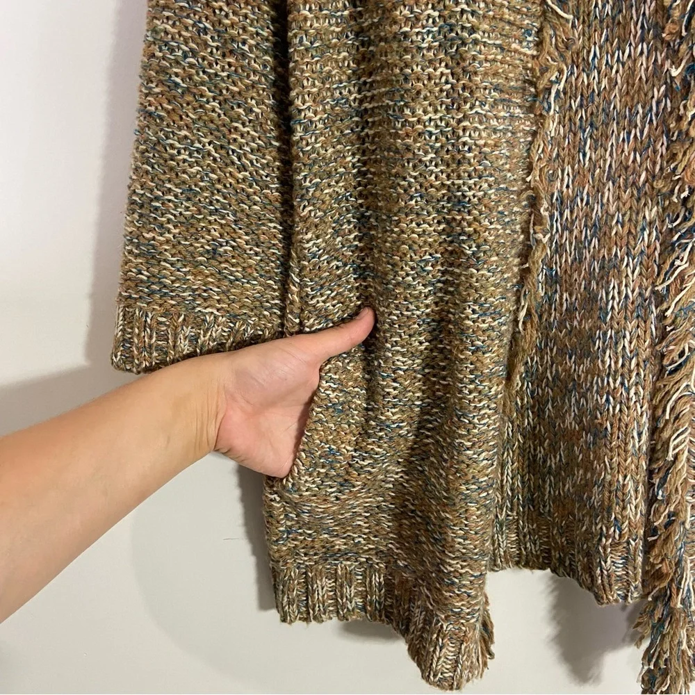 Sparrow Anthropologie Linen Wool Blend Open Front Knit Long Cardigan Sweater